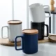 IBIZIA Solid Ceramic Mug with Acacia Wood Lid Set of 4 Stacked